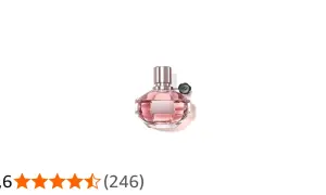 Różowy flakon perfum Flowerbomb Nectar Viktor&Rolf, z błyszczącym korkiem i etykietą.